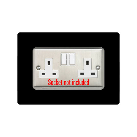 Double Socket Surround, Square Acrylic Back Panel Finger Plate, Decorative Frame for Neat and Tidy Finish, Font Colour:Black