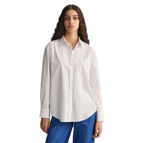 GANT Women's Rel Striped Poplin Shirt Blouse, White, 6