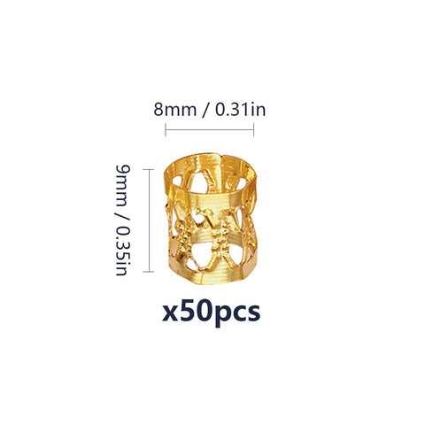 LEBQ 50 Pieces Aluminum Dread Locks Adjustable Metal Cuffs Dreadlocks Beads Braiding Hair Decorations (Gold)