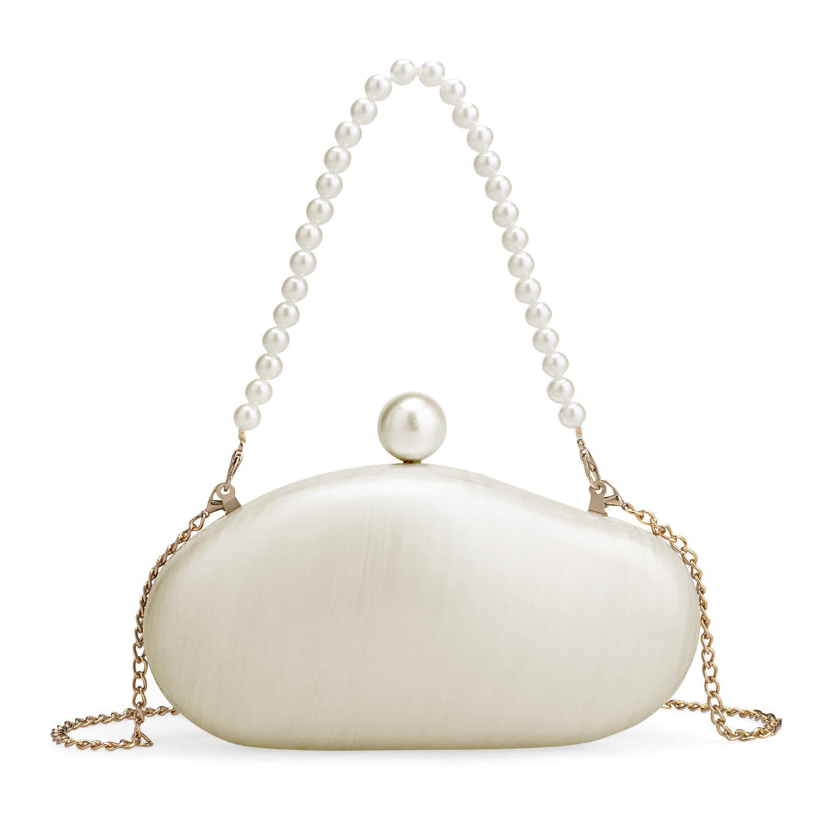 YYW Acrylic Evening Clutch Purses for Women Shell Marble Handbag Shoulder Bag with Pearl for Wedding Party Prom, White, One Size