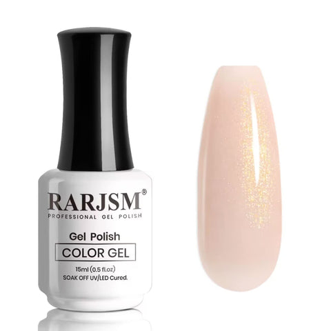RARJSM Nude Gel Polish Peach Pink Gold Glitter Shimmery Neutral Jelly Color Skin Tone Gel Nail Polish 15ml Single Bottle Sparkle Pink Beige Natural Soak off UV LED Cured for Home Salon DIY Nail Art