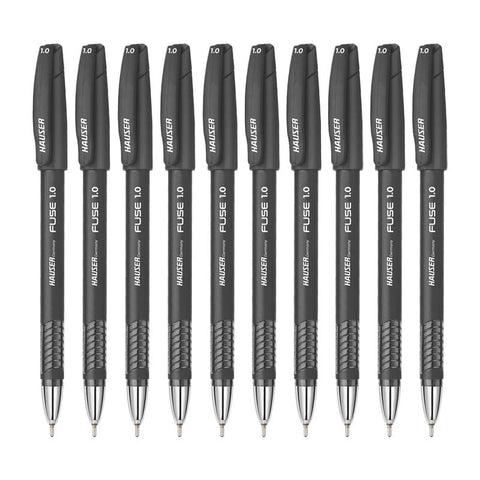 Hauser Fuse 1.0mm Ball Pen | Bold Writing Ball Pen With Comfortable Grip | Smooth Ink Flow System For Smudge Free Writing | Black Ink, Set of 10 Pens