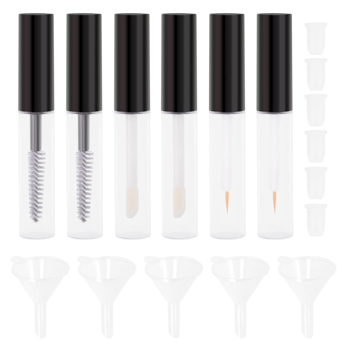 Lurrose 1 Set Empty Mascara Tube Eyeliner Tube Lip Gloss Bottle with Wand Funnels Transfer Pipettes and 4ml Makeup Vials Cosmetics Containers for Castor Oil DIY Mascara