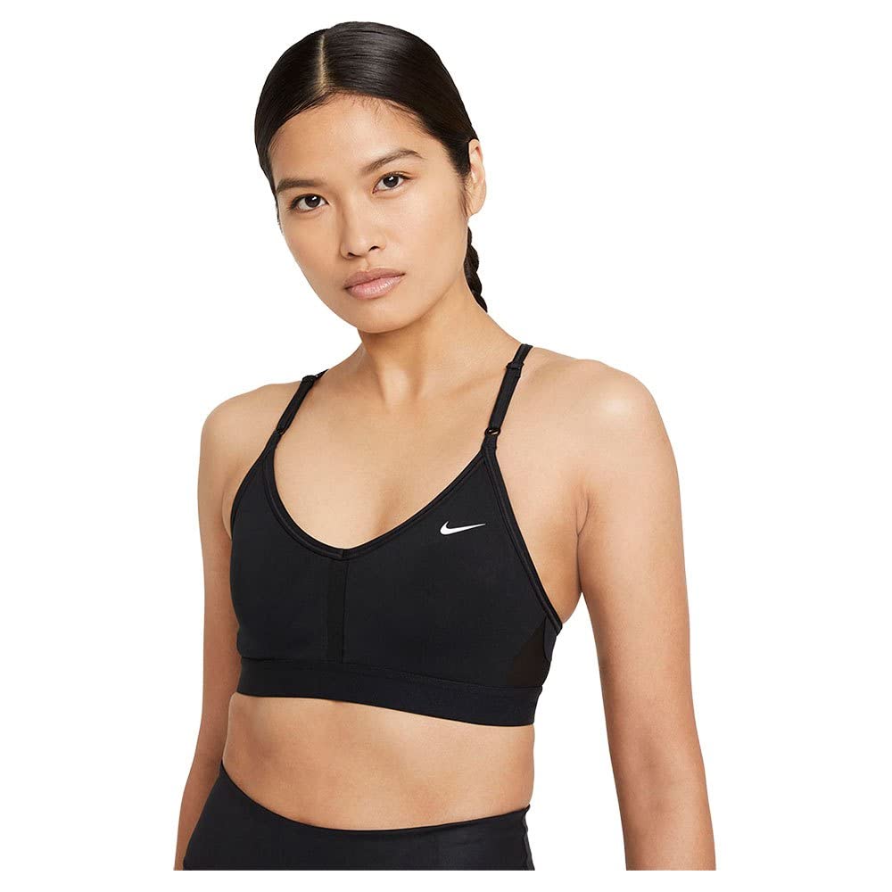NIKE Women's W Nk Df Indy V-neck Sports Bra, Black/Black/Black/White, M UK