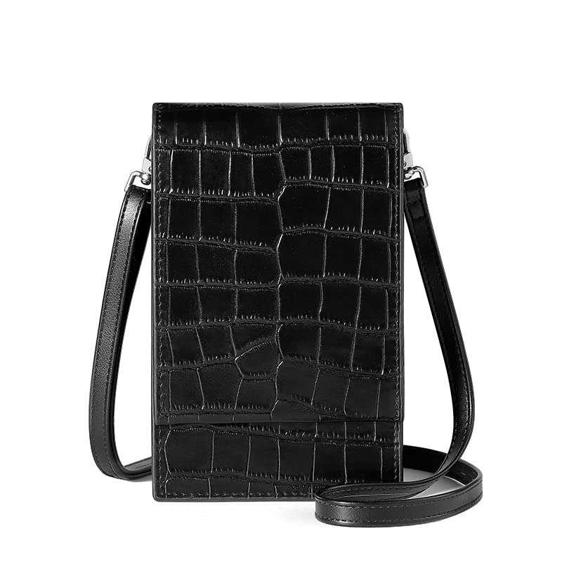 David Jones - Womens mobile phone shoulder bag - small handbag with shoulder - elegant mini clutch bag - imitation leather - crocodile-effect - city work travel evening, Black, One Size