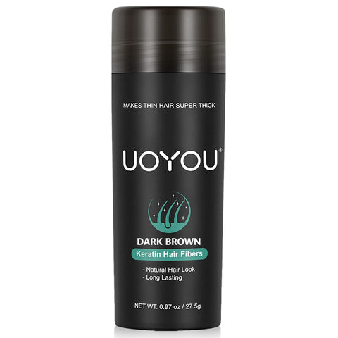 UOYOU DARK BROWN Hair Fibres for Thinning Hair 27.5g Bottle | Undetectable & Natural Keratin Hair Fibers Concealer for Hair Loss for Men and Women | Hair Building Fibres Powder [DARK BROWN]