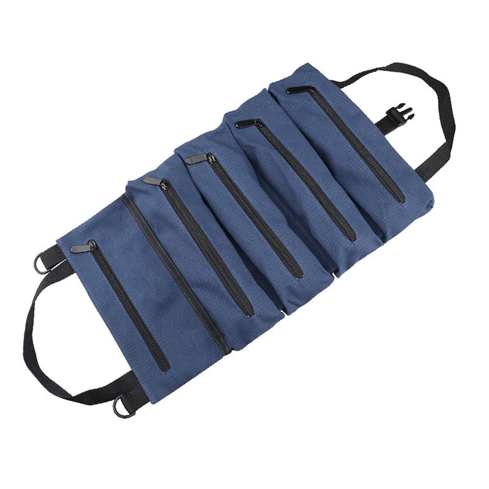 Maizoon Tool Roll Up Bag with 5 Zipper Pockets,Multi-Purpose Back Seat Organizer and Hanging Tool Carrier Tote,UH05 Blue