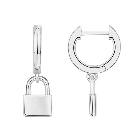 PAVOI 14K White Gold Plated 925 Sterling Silver Post Huggie With Dangle | Small Gold Hinged Hoop Earrings For Women | Trendy Lock Dangle Hoop Earrings | Huggie Earrings