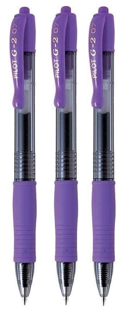 Pilot G2 07 Violet Fine Retractable Gel Ink Pen Rollerball 0.7mm Nib Tip 0.39mm Line Width Refillable BL-G2-7 (Pack Of 3)