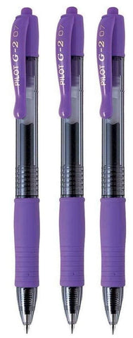 Pilot G2 07 Violet Fine Retractable Gel Ink Pen Rollerball 0.7mm Nib Tip 0.39mm Line Width Refillable BL-G2-7 (Pack Of 3)