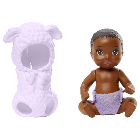 Barbie Skipper Babbysitters Club Dress Up Babies - Brown Eyed Baby Dressed in a Purple Lamb Outfit