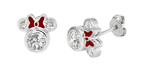 Kaguyo Minnie Mouse earrings, 925 Sterling Silver Amethyst white Blue pink Enamel Bow Zirconia Mickey Mouse Stud Earrings for Women Girls, Birthday Gift (clear)