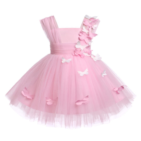First Birthday Outfit Girl, Sleeveless Square Neck 3D Butterfly Tulle Tutu Dress First Birthday Party Dress Cake Smash Photo Shoot Baby Wedding Formal Pageant Dresses Pink 2-3 Years