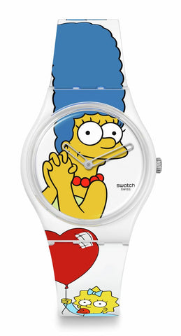 Swatch Unisex Casual Simpsons Mother's Day White Bio-sourced Quartz Watch Best. MOM. Ever