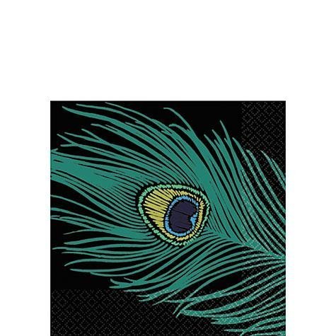 Amscan Decorative Peacock Plumes Party Beverage Paper Napkins (16 Pack), 5 x 5, Black