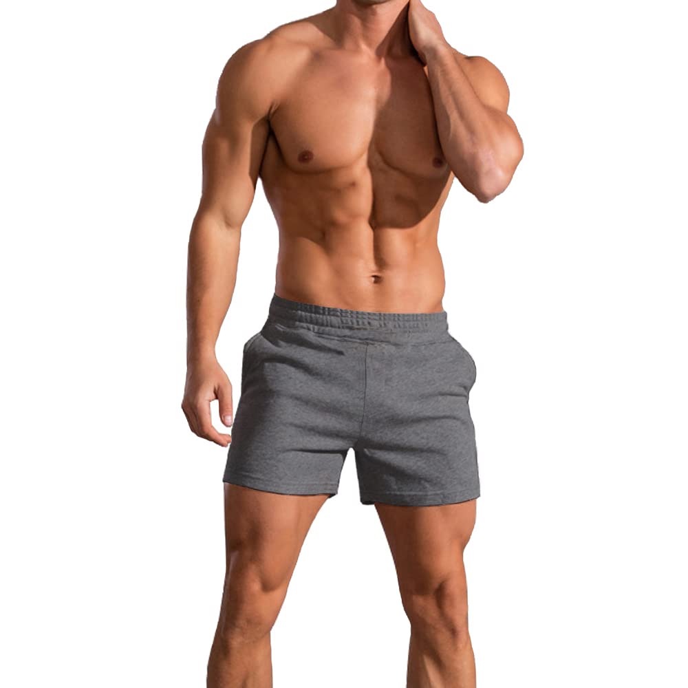 palglg Mens Bodybuilding Workout Shorts 5" Inseam with Pockets Pln Deep Grey L