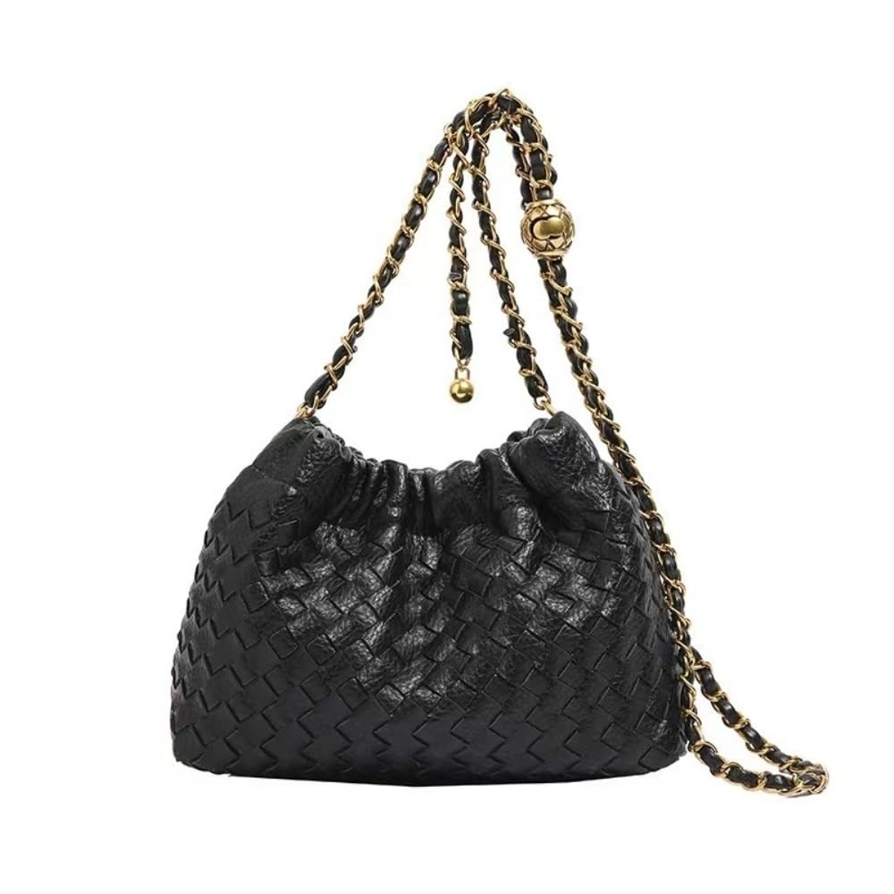 Woven Shoulder Bag Vegan Leather Cloud Purse Crossbody Bag for Women Evening Bag Small Tote Hobo Bags Clutch Purse Handbag, Black