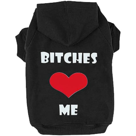 EXPAWLORER Dog Hoodies- Fall Soft and Warm Dog Sweatshirt with Leash Hole, Winter Autumn Fleece Pet Clothes with Bitches Love ME Print for Puppy,Cat, Small Medium Large Dogs