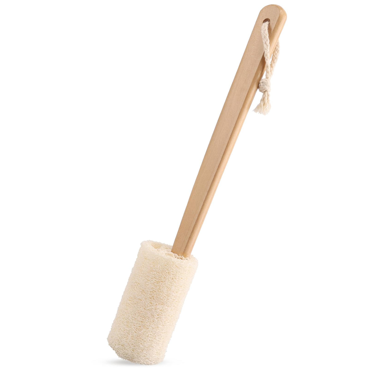 Natural Loofah Back Scrubber Exfoliating Luffa Loofa Bath Brush On a Stick, 15.75'' Wooden Handle Loofah Tubular Sponge Back Brush for Men & Women, Bath Spa Shower Sponge Body Back Scrubber Pack of 1