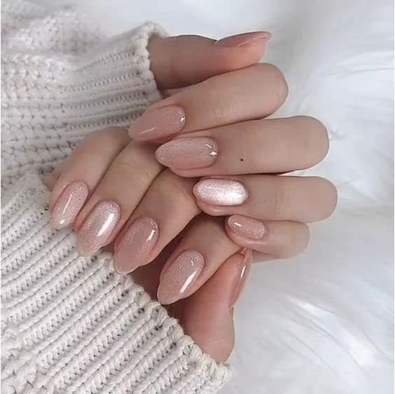 MANIFEST NAILS- Glazed Donut Nails Chrome Hailey Bieber Trend Handmade Press On Nails Almond Shape | Rose Velvet