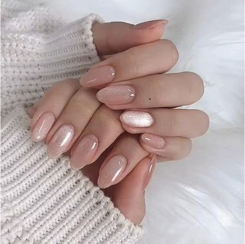MANIFEST NAILS- Glazed Donut Nails Chrome Hailey Bieber Trend Handmade Press On Nails Almond Shape | Rose Velvet