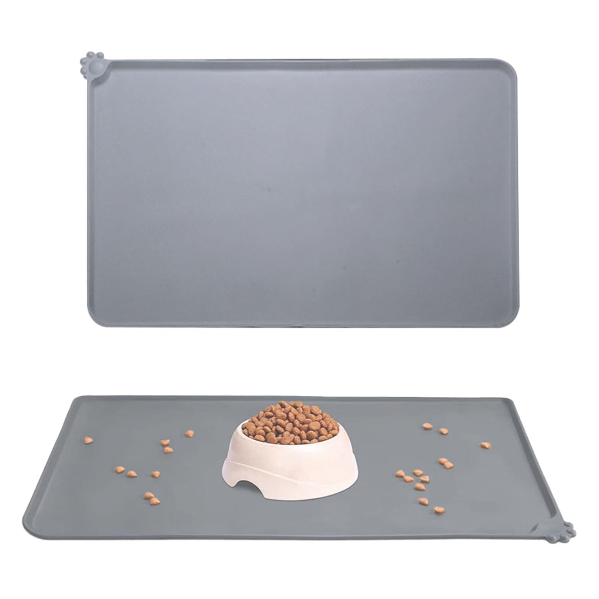 1pcs Gray Pet Feeding Mat (48cm*30cm), Silicone Cat and Dog Feeding Mat, Pet Food Mat, Pet Bowl Placement Tray, Non-slip and Waterproof, Suitable for Dogs and Cats