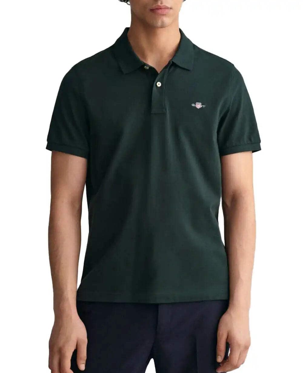 GANT Mens PiquÃ© Polo Shirt Tartan Green M