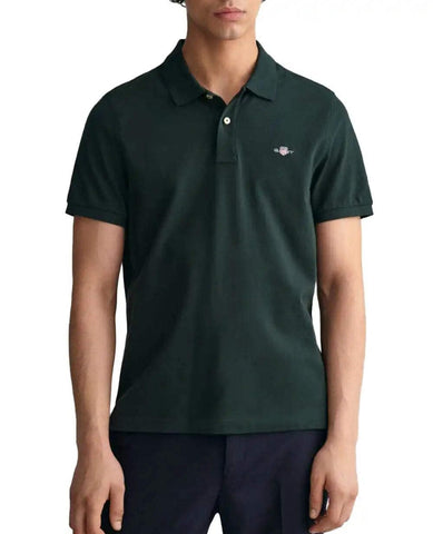 GANT Mens PiquÃ© Polo Shirt Tartan Green M