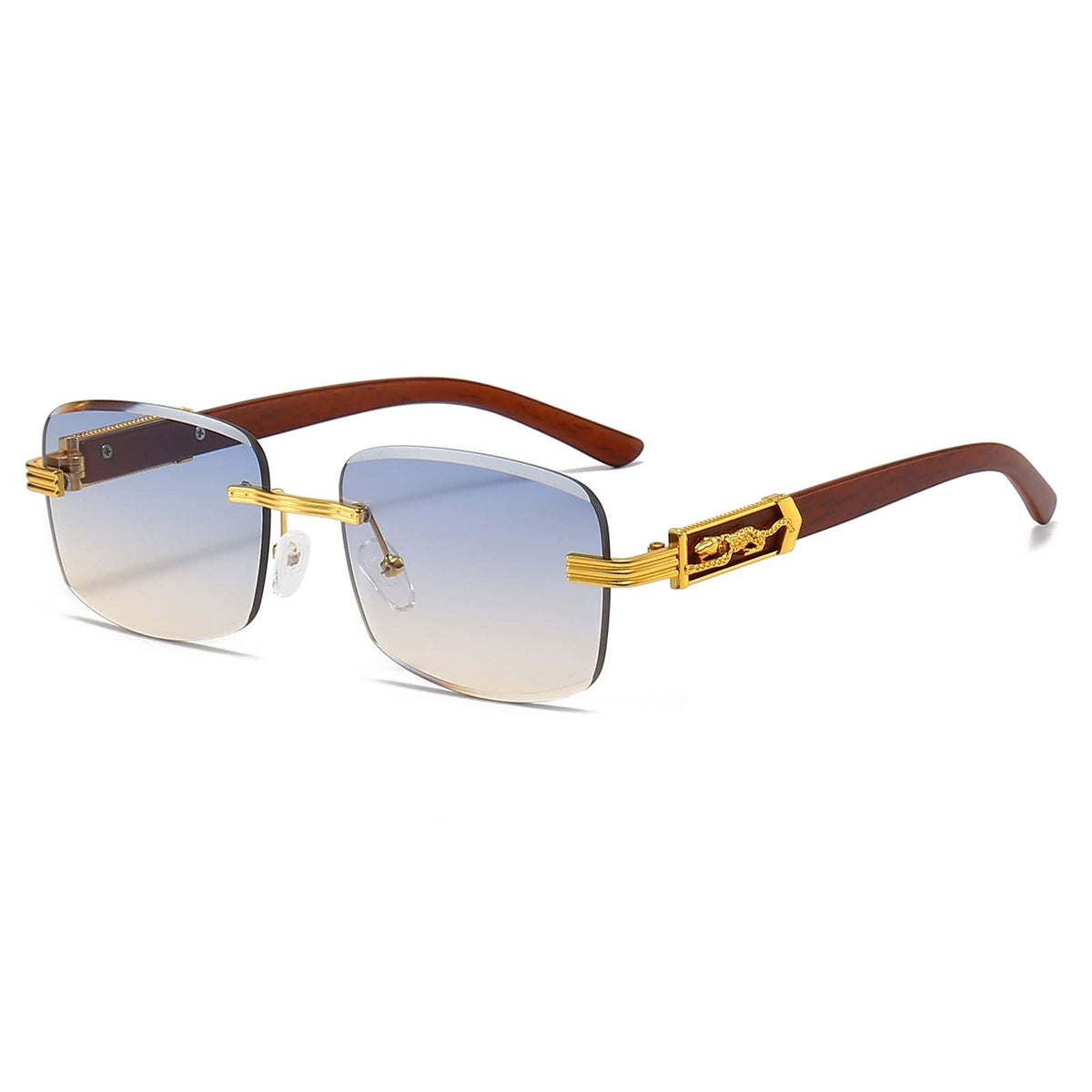LJCZKA Square Rimless Sunglasses for Women Men Retro Rectangle Frameless Sun Glasses Steampunk Luxury Tinted Sunglasses (Gold Blue Brown)