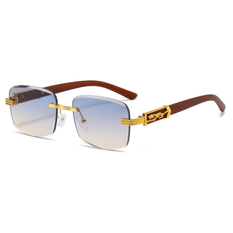 LJCZKA Square Rimless Sunglasses for Women Men Retro Rectangle Frameless Sun Glasses Steampunk Luxury Tinted Sunglasses (Gold Blue Brown)