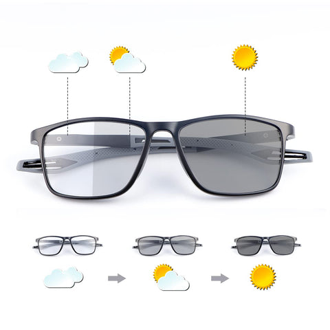 MIRYEA Photochromic Progressive Multifocus Reading Sunglasses Spring Hinges Blue Light Blocking Computer Glasses UV400 Protection Multifocal Transition Sun Readers Anti Glare Shades Eyeglasses Eyewear