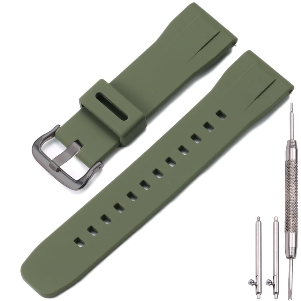 MCXGL waterproof Silicone watchband Compatible with Casio Protrek PRG650 600 PRW6600 Men's sports Replacement Strap Bracelet 24mm Quick release Watch Strap (Military Green Black buckle)