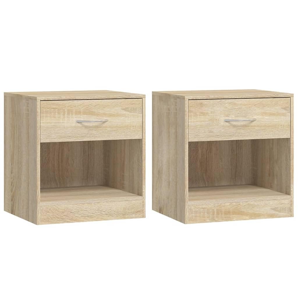 vidaXL Oak Bedside Cabinets - Set of 2, Engineered Wood/MDF, Easy Assembly, Drawer/Shelf Storage, Modern Nightstands for Bedroom/Lounge