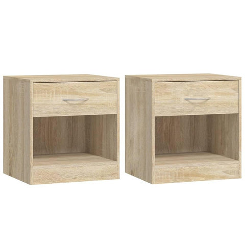 vidaXL Oak Bedside Cabinets - Set of 2, Engineered Wood/MDF, Easy Assembly, Drawer/Shelf Storage, Modern Nightstands for Bedroom/Lounge