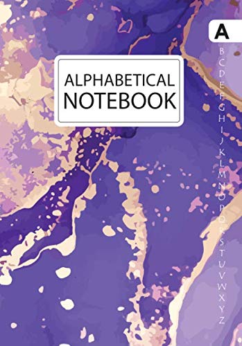 Alphabetical Notebook: A5 Alphabetical A-Z Index Lined Journal with Tabs Printed, Marble Design Purple