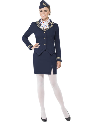 Smiffys womens Airways Attendant Costume, Blue, S - US Size 6-8