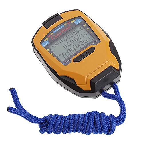 Digital Handheld Sports Stopwatch Timer 3 Rows 100 Laps Large LCD Stop Watch Timer Alarm Counter Water Resistant, Swimming, Running KK's (Yellow)