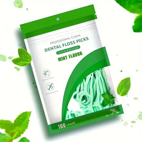 Generic 6-Pack (600 Count) Mint Flavored Dental Flosser Picks, Deep Cleaning Dental Floss for Proper Oral Care, Portable Disposable Hygienic Flosser for Travel Daily Life, Green
