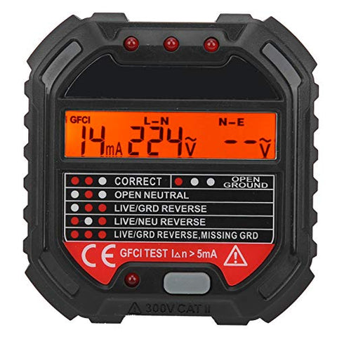 HT107B 90-250V Socket Tester 3-Pin Outlet Tester Receptacle Tester Frequency Phase Voltage Leakage Voltage Test Electric Circuit Detector