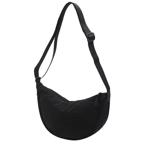 Crossbody Bag Nylon Crescent Bag Women Lightweight Small Hobo Bag with 2 Pack Inner Dumpling Bag Casual Handbag Adjustable Strap Black