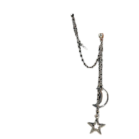 Yheakne Boho Star Moon Chain Cuff Earrings Silver Star Long Drop Earrings Moon Ear Cuff Wrap Earrings Cartilage Helix Chain Earrings Jewelry for Women and Girls