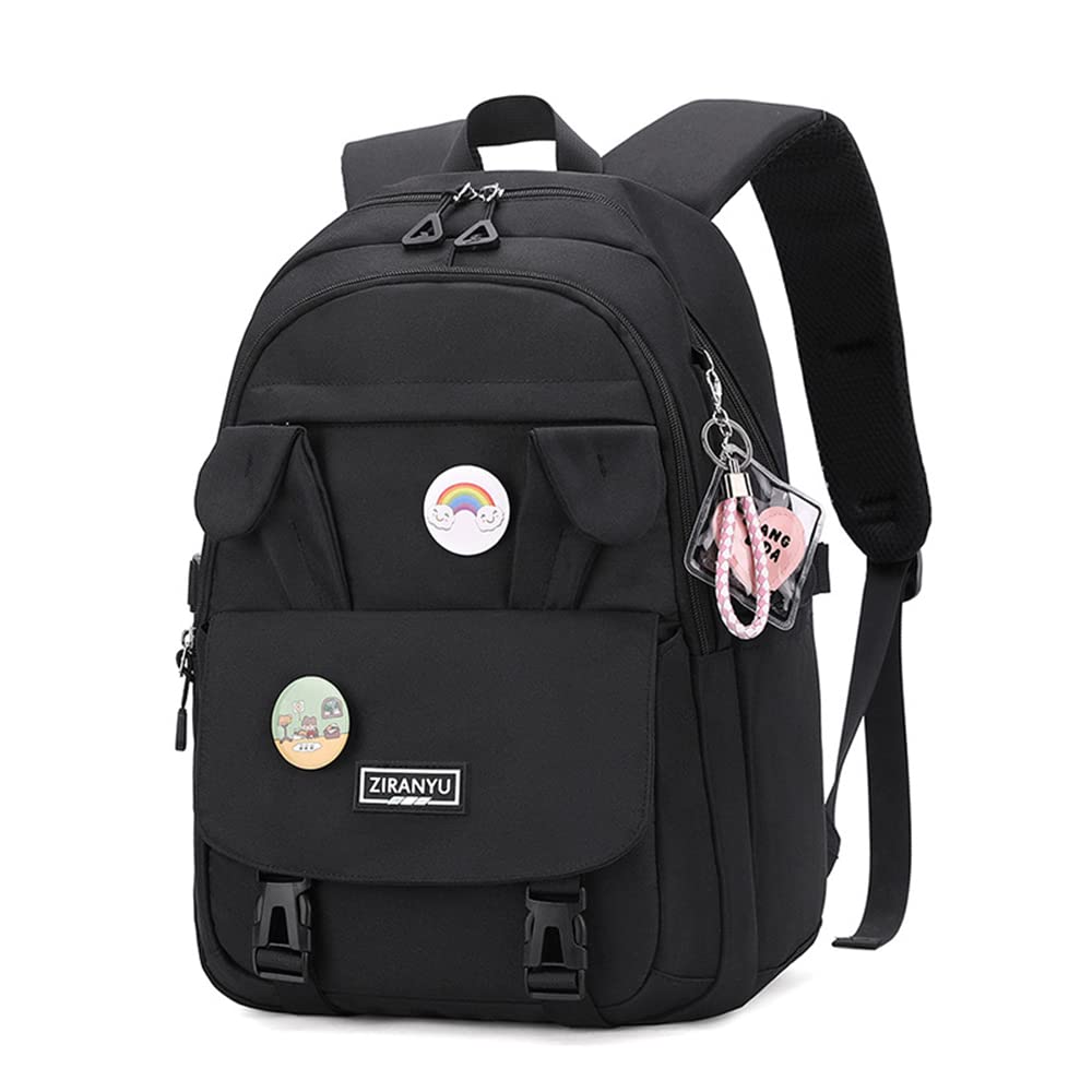 Armbq Cute School Backpack for Girls,Bunny Kids Backpack Elementary Bookbag for Teens Kawaii Multi-pocket Daypack,Black