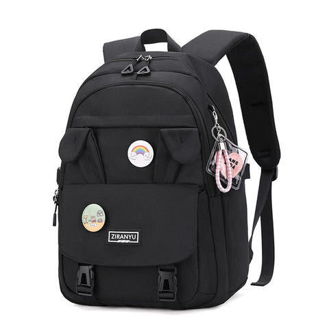 Armbq Cute School Backpack for Girls,Bunny Kids Backpack Elementary Bookbag for Teens Kawaii Multi-pocket Daypack,Black