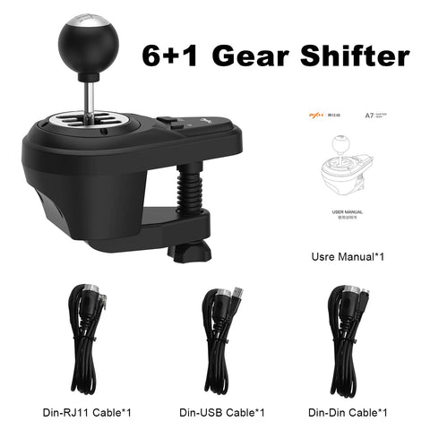PXN A7 Gear Shifter, 6 +1 shift lever with Handbrake Button and Shift Button for High & Low Gear Universal Shifter for PC, PS4, PS5, Xbox(A7)