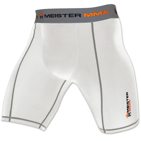 Meister MMA Compression Rush Fight Shorts w/Cup Pocket - White - X-Large (36-37)