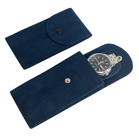 Portable Velvet Watch Snap Pouch Travel Watch Case Single Watch Holder Pouch Wristwatches Bracelets Storage Bag for Men Women Blue