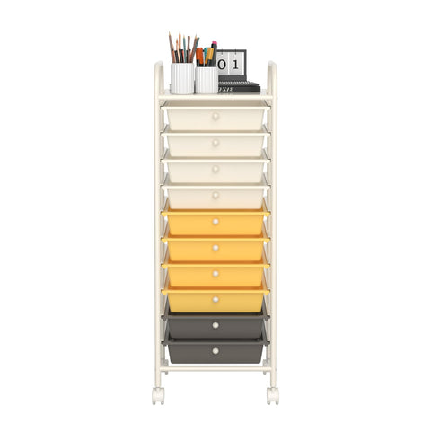 OFFICEJOY Storage Cart, Rolling Utility Cart with 10 Drawers, Portable Handles & Lockable Wheels, Mobile Paper Toys Storage Organizer Large Capacity for Home Office School Teacher (Yellow)