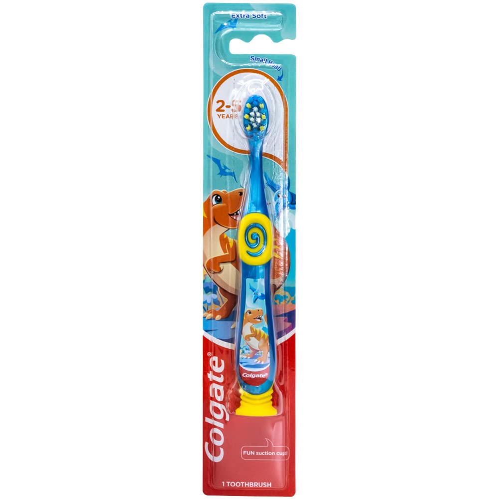 Colgate Dinosaur Toothbrush for Children with Suction Cup, Kids 2-5 Years Old, Extra Soft - 1 Count