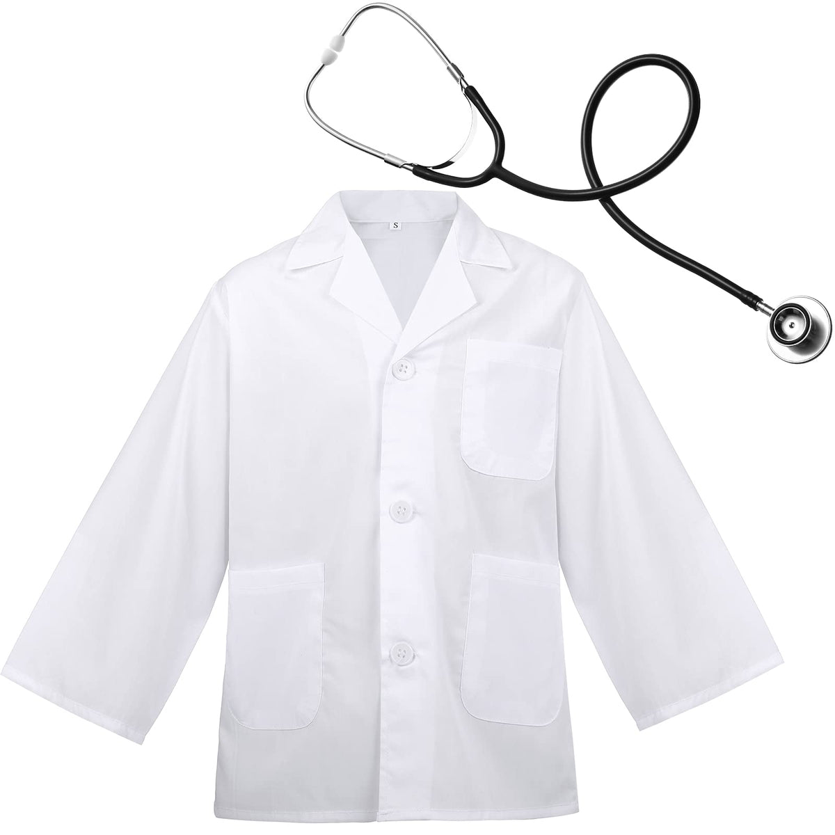Zhanmai Lab Coat for Kids Doctor Coat with Stethoscope Toys Scientist Costume for Halloween Party Girls Boys (24.4 Inch in Coat Length)