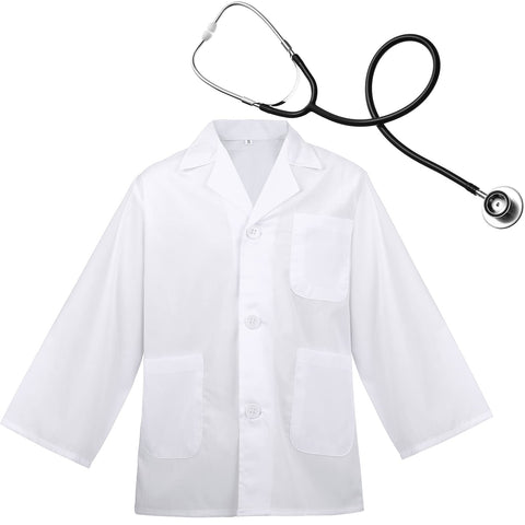 Zhanmai Lab Coat for Kids Doctor Coat with Stethoscope Toys Scientist Costume for Halloween Party Girls Boys (24.4 Inch in Coat Length)